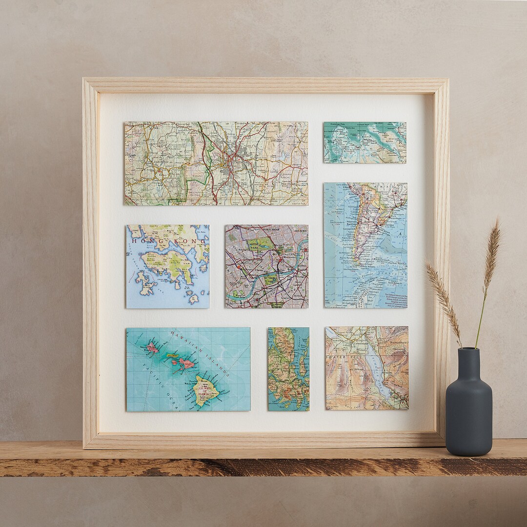 Map Wall Art - Eight Custom Map Squares Wedding Anniversary Frame Gift ...