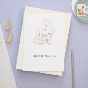Carte d’anniversaire souvenir lapin, cadeau et carte souvenir, carte d’anniversaire personnalisée pour enfants, décoration suspendue