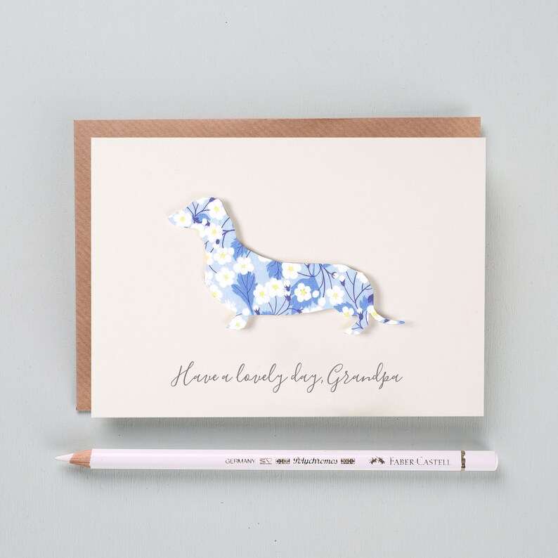 Dachshund Mothers Day card, Sausage Dog Lover Greetings Card For Mum, Card for Her, Personalised Liberty Print Sausage Dog Card image 6