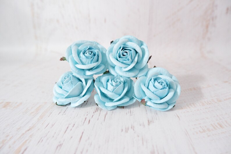 5 50mm/2 Inches Bright Blue Paper Roses Paper Flowers Etsy