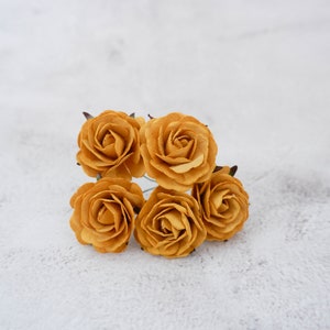 5 35mm ochre yellow mulberry roses, paper flowers (Style 1), 3.5 cm
