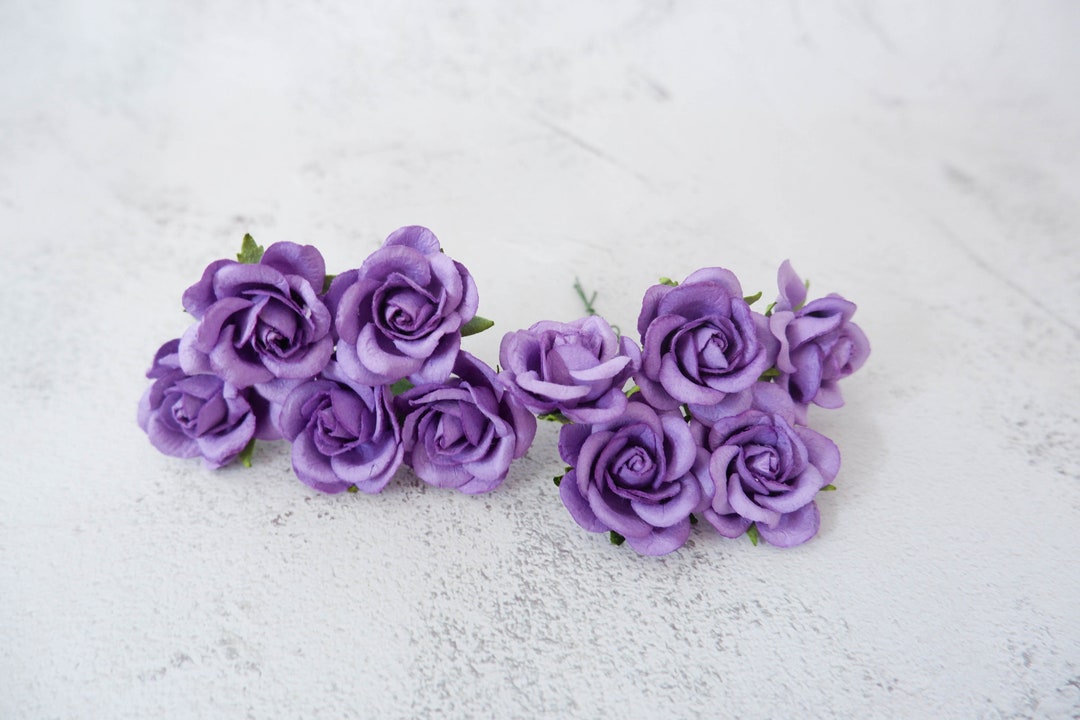 10 35mm Paper Purple Roses With Wire Stem, 3.5 Round Roses Design B - Etsy
