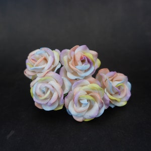 Rainbow Paper Roses (35mm) - Scrapbooking, Bouquet Embellishments - Set of 5