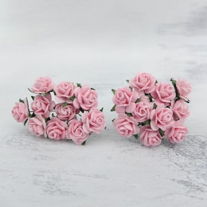 20 paper pink roses (15mm), 1.5 cm paper flowers