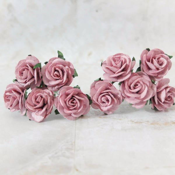 10 25mm dusty pink paper roses, 1" paper flowers