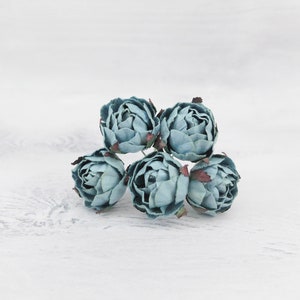 5 30mm teal paper ranunculus, 3 cm paper flowers with wire stems