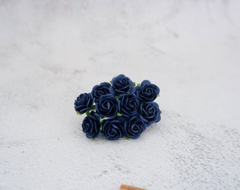 Roses en papier bleu marine de 2 cm, 10 roses en papier de 20 mm, fleurs en papier, roses du mûrier (modèle II)