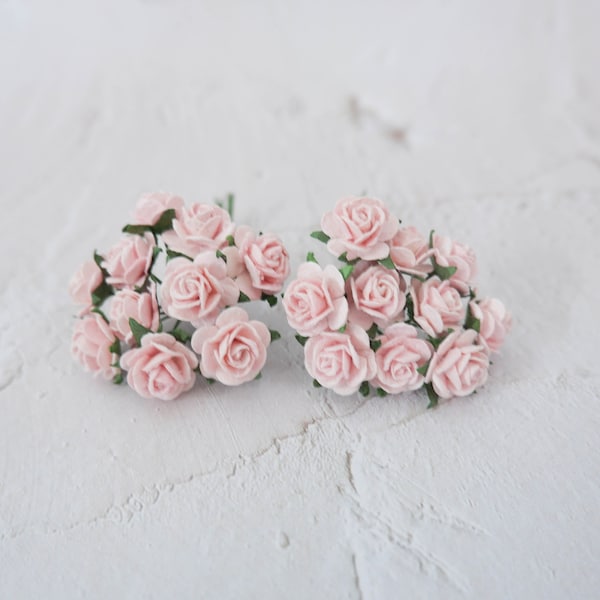 20 milky pink paper roses (15mm), paper rose, 1.5 cm light pink paper flowers