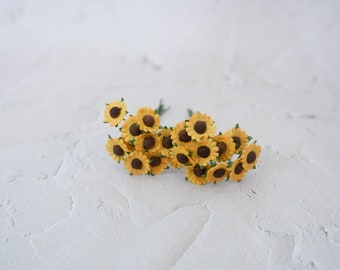 1 cm paper sunflowers with wire stems, 10mm paper flowers