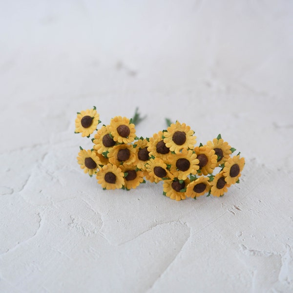 1 cm Papier Sonnenblumen mit Draht Stielen, 10mm Papierblumen