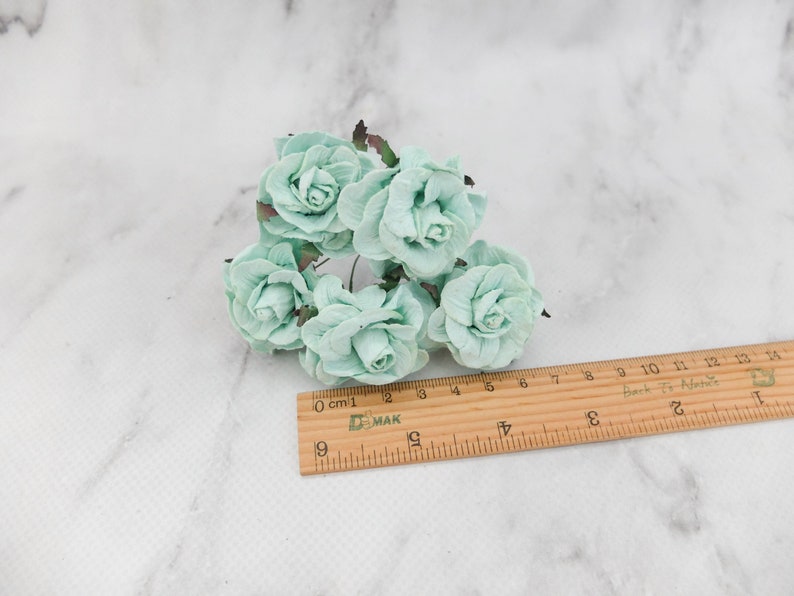 4 cm paper rose with wire stems 5 40mm mint paper roses