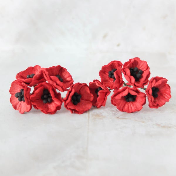 10 coquelicots en papier rouge de 2 cm, fleurs en papier rouge 20 mm, fleurs en papier rouge, anémone