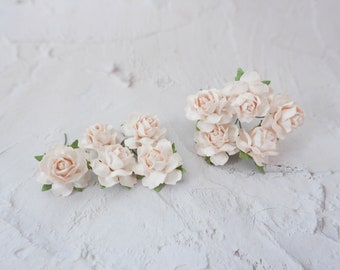 25mm pale champagne blush paper peonies with wire stems (wire stem length is 3.5 cm, shorter than usual), 2.5 cm, 1"