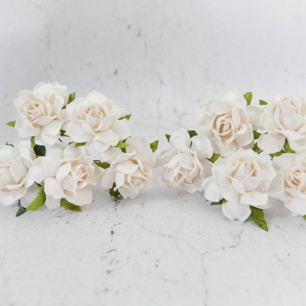 30mm soft white paper peonies with wire stems, 3 cm