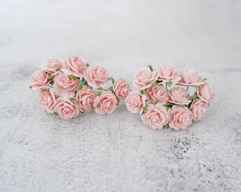 20 20mm blush pink paper roses, 2 cm roses (design B)