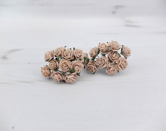 20 tan paper roses (15mm), 1.5 cm light brown paper roses