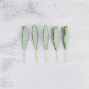 50 mulberry paper green long olive leaves, sage green leaves, paper leaves