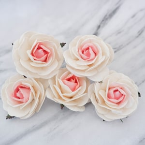 Paper Roses with Wire Stems: Off White & Pink, 6cm - 5 pc