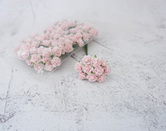 100 12mm light pink paper rose, mini paper flowers