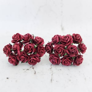 Rose di carta bordeaux, 20 rose di carta bordeaux da 15 mm, fiori di carta bordeaux da 1,5 cm