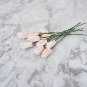 10 tulipani di carta cipria pallida, mini fiori di carta (Design B)