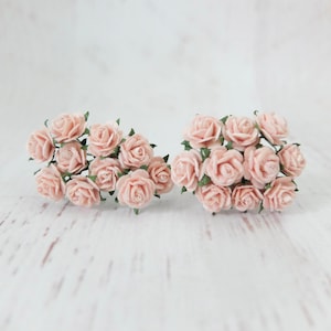 Blushpappersrosor: 10 mm rosa mullbärsblommor (set om 20)