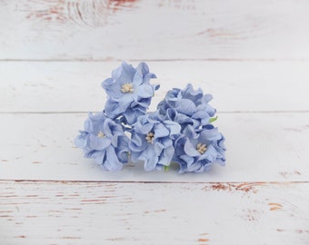 5 Blue Mulberry Paper Gardenia Flowers (40mm)