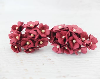 Burgundy Paper Hydrangea Flowers: 20 Mini Mulberry Flowers (20mm)
