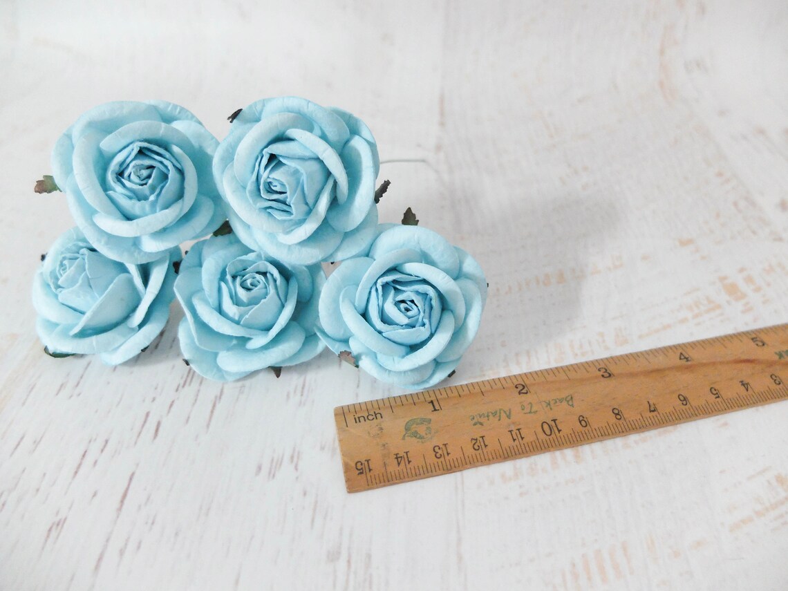 5 50mm/2 Inches Bright Blue Paper Roses Paper Flowers Etsy