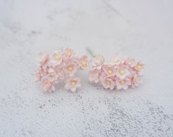 20 15mm light pink paper forget me not, embossed paper double layers flowers, 1.5 cm