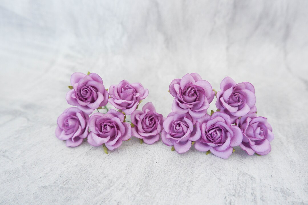 10 35mm Paper Purple Roses With Wire Stem, 3.5 Cm Round Design B - Etsy