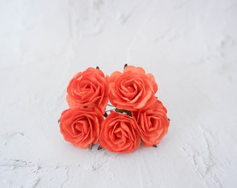 5 35mm fire orange  roses, 3.5 cm paper flowers (Style 1)