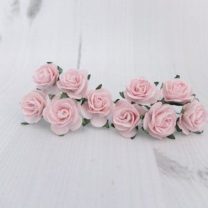 25 mmのライトピンクのバラ10本、1インチの紙の花、2.5 cmのピンクのバラ