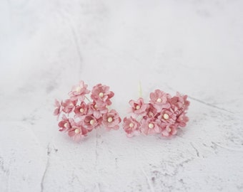 20 15mm dusty pink paper forget me not, embossed paper double layers flowers, 1.5 cm