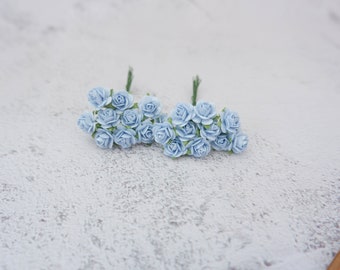 20 12mm light blue paper rose, mini paper flowers