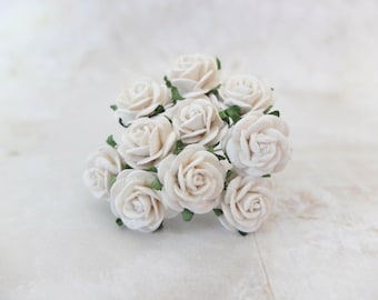 2 cm white paper roses, 10 20mm white paper roses, white paper flowers, roses