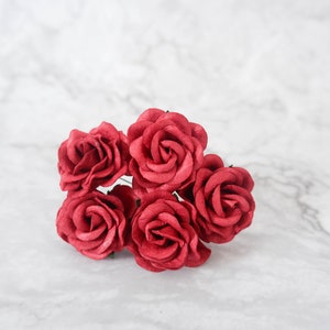 Paper roses, 5 35mm deep red  roses, paper flowers, round