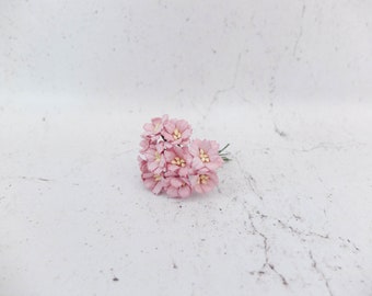 10 20mm light dusty pink paper cherry blossoms with wire stems, 2 cm pink paper flowers