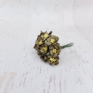 Moss Green Paper Cherry Blossoms: 20mm Scrapbooking Flowers
