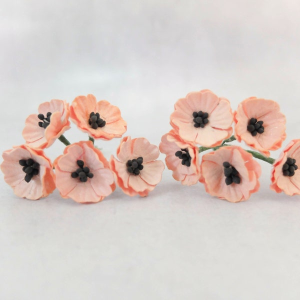 10 Mulberry peach orange paper poppy, anemone, peach orange paper flowers