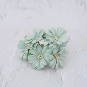 5 gerbere di carta verde salvia da 40 mm, fiori di carta da 4 cm con steli in filo metallico