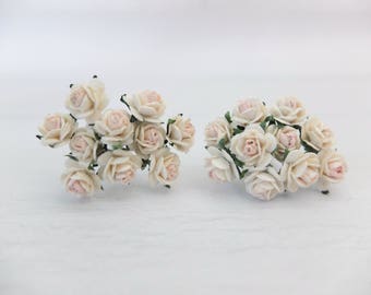 20 10mm off white blush center paper roses, paper flowers