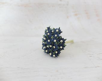 25 10mm mini midnight blue paper flat daisies with wire stems, 1 cm  paper flowers