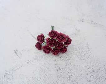 2 cm burgundy paper roses, 10 20mm paper roses, paper flowers, roses (Design II)