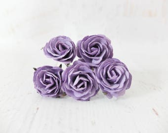 5 35mm purple mulberry paper roses (style 1)