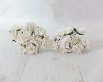 20 fleurs de mûrier blanc cassé de 15 mm, fleurs en papier de 1,5 cm