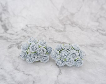 20 20mm light grey blue paper roses, 2 cm roses (design B)