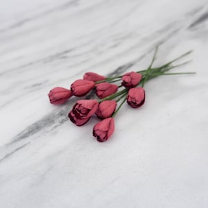 10 mini tulipani di carta bordeaux, mini fiori di carta (Design B)