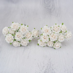 20 rose di carta di gelso bianco morbido da 20 mm, rose da 2 cm (disegno B)