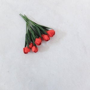 Red paper tulips, mini red  paper flowers